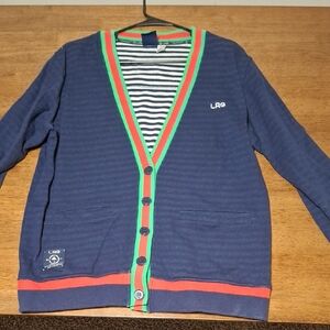 LRG Men's Blue Cardigan with Red and Green Trim
